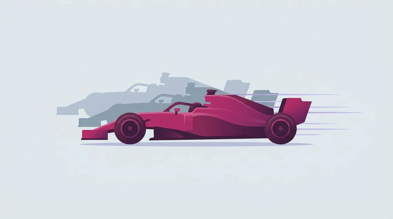 グリッド後方の車を従えて先行する1台のF1マシンを横から描いた図 — F1ベッティングのイメージ