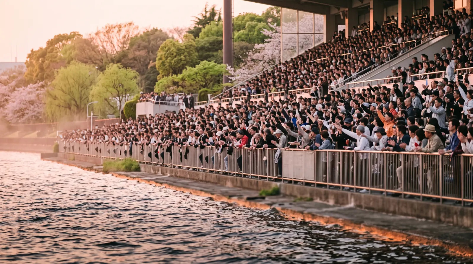 満員のスタンドから水面を見つめるファンのイメージ(オールスターはファン投票で出場選手が決まる)